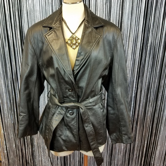 Wilsons Leather Jackets & Blazers - Wilson Leather Black Leather Trench Coat Large